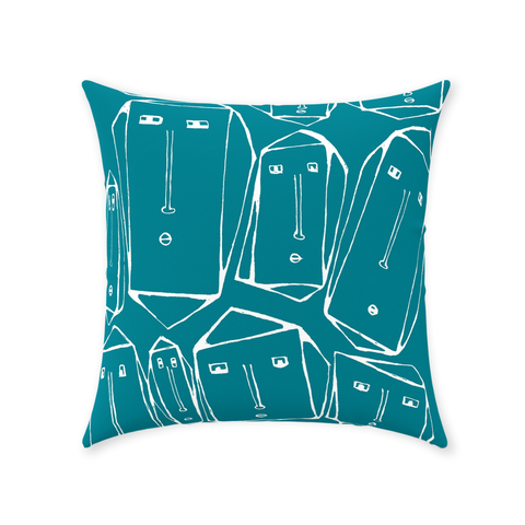 Accent Throw Pillow Teal 'Faces'