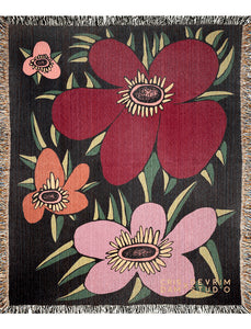 Art, Tapestry, Wall Hanging, Home Decor, Throw Blanket, Black 'Flowers'