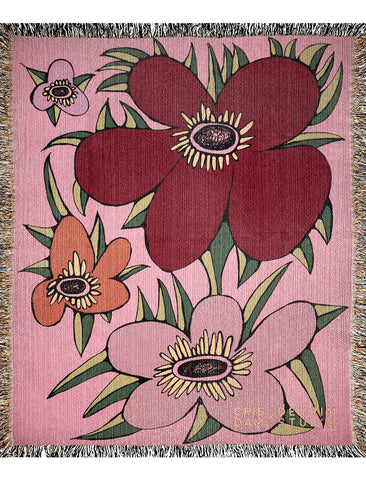 Art, Tapestry, Wall Hanging, Home Decor, Throw Blanket, Pink 'Flowers'