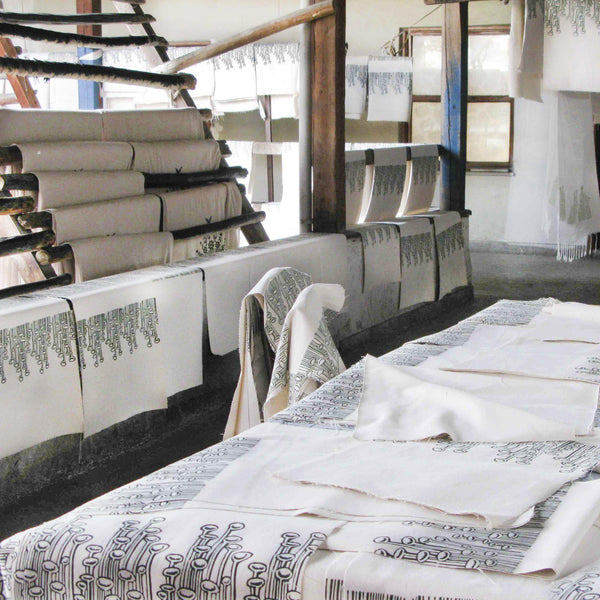 The block printed fabrics drying at the artisans studio - Devrim Studio