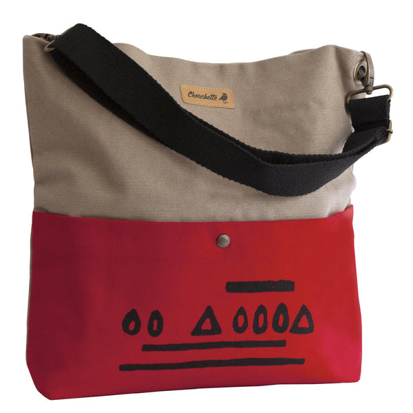 Beige and red 'Hazelnut' shoulder bag that converts into a crossbody bag-Devrim Studio
