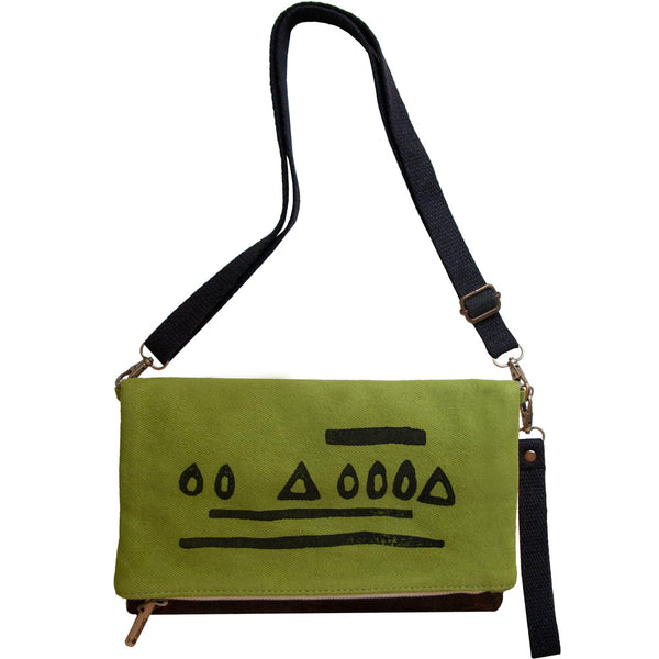 Green 'Hazelnut' shoulder bag that converts into a crossbody bag, or a fanny pack, or a clutch - Devrim Studio