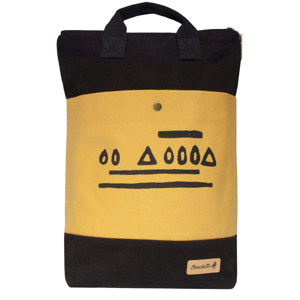 Black and yellow hazelnut convertible backpack crossbody tote bag-Devrim Studio