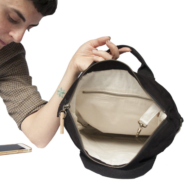 Inside the convertible backpack crossbody tote bag-Devrim Studio