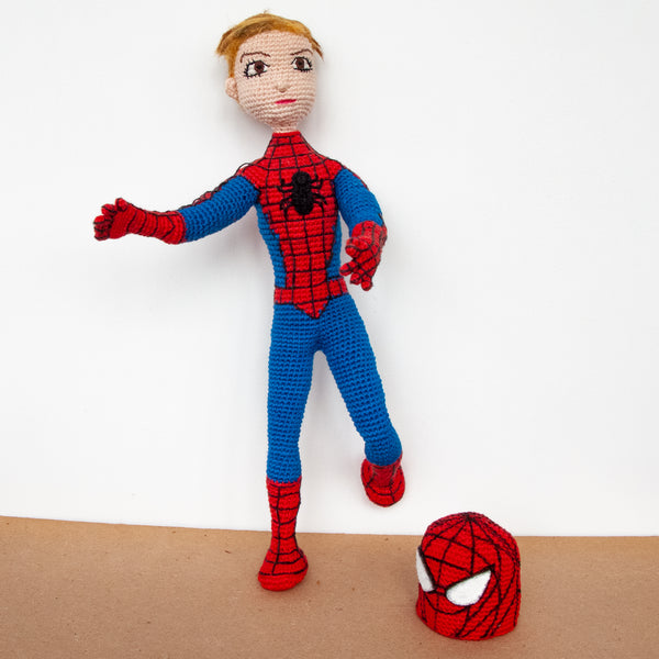 Personalized, handmade amigurumi crochet spiderman doll made to order from your photo.