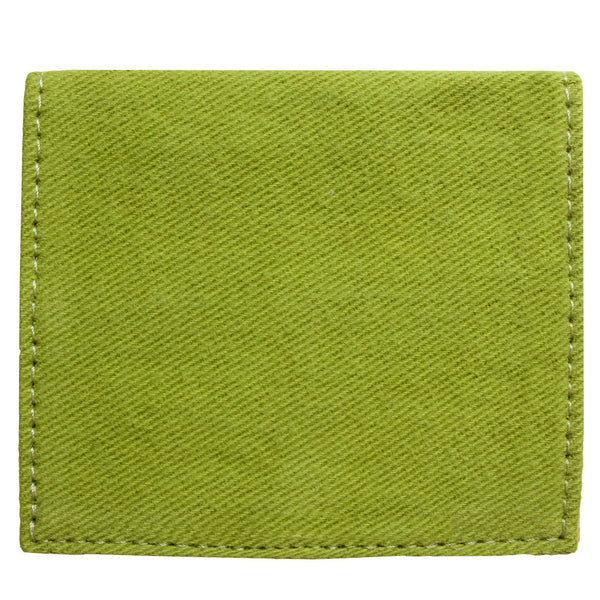 Back of the green, bifold cardholder, wallet by Devrim Studio