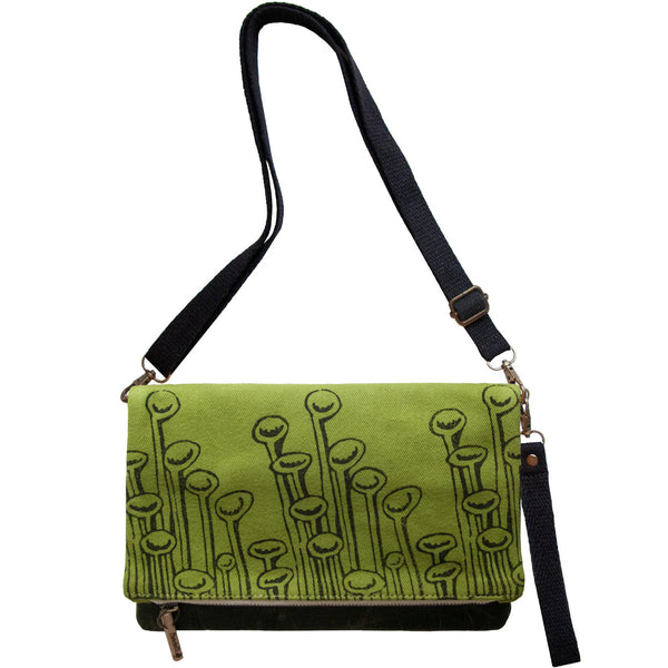 Green 'Stuck to the Floor' shoulder bag that converts into a crossbody bag, or a fanny pack, or a clutch - Devrim Studio