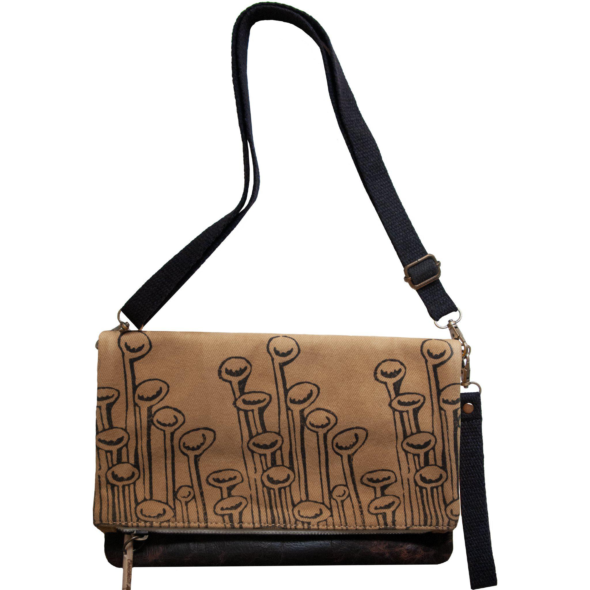 Brown 'Stuck to the Floor' shoulder bag that converts into a crossbody bag, or a fanny pack, or a clutch - Devrim Studio