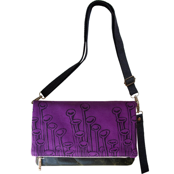 Purple 'Stuck to the Floor' shoulder bag that converts into a crossbody bag, or a fanny pack, or a clutch - Devrim Studio