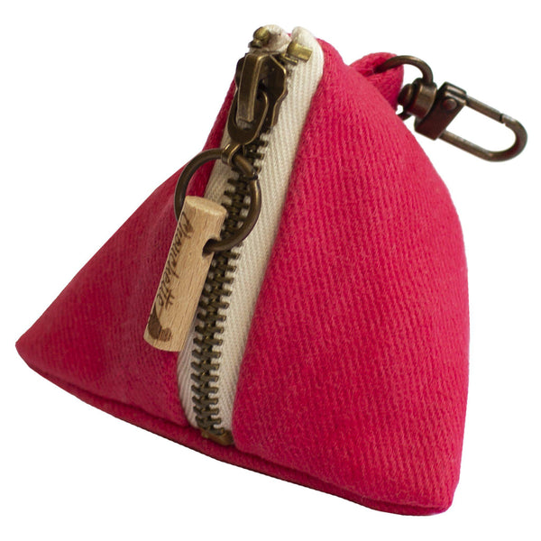 Pink coin purse with a snap hook side view - Devrim Studio
