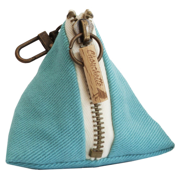 Turquoise coin purse with a snap hook - Devrim Studio