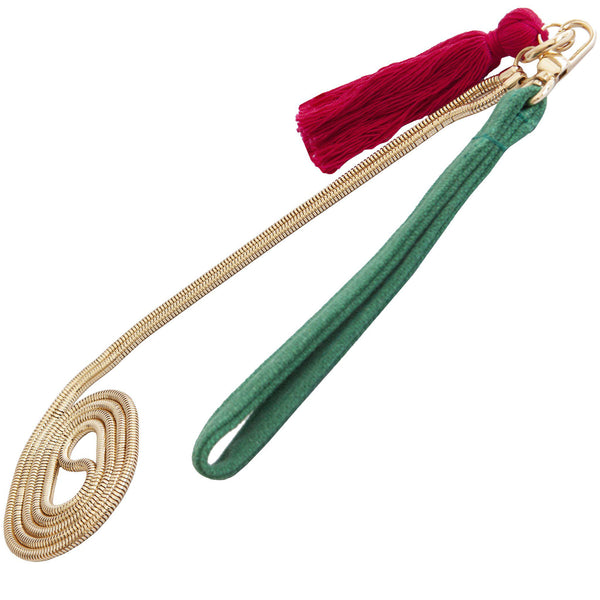 Green waxed canvas Ursula Chain Purse detachable wristlet, chain shoulder strap and fringe - Devrim Studio