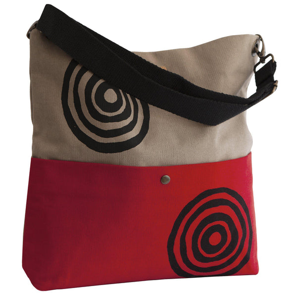 Beige and red 'Time' Shoulder Bag that converts into a crossbody bag - Devrim Studio