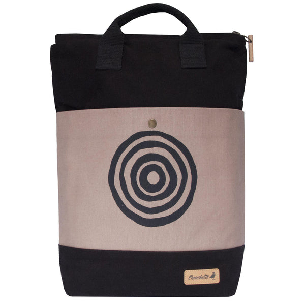Beige and black 'Time' Convertible Backpack, Tote Bag - Devrim Studio