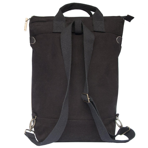 Back view of the backpack with it's shoulder strap to convert it into a crossbody bag or a shoulder bag, or even into a tote bag - Devrim Studio