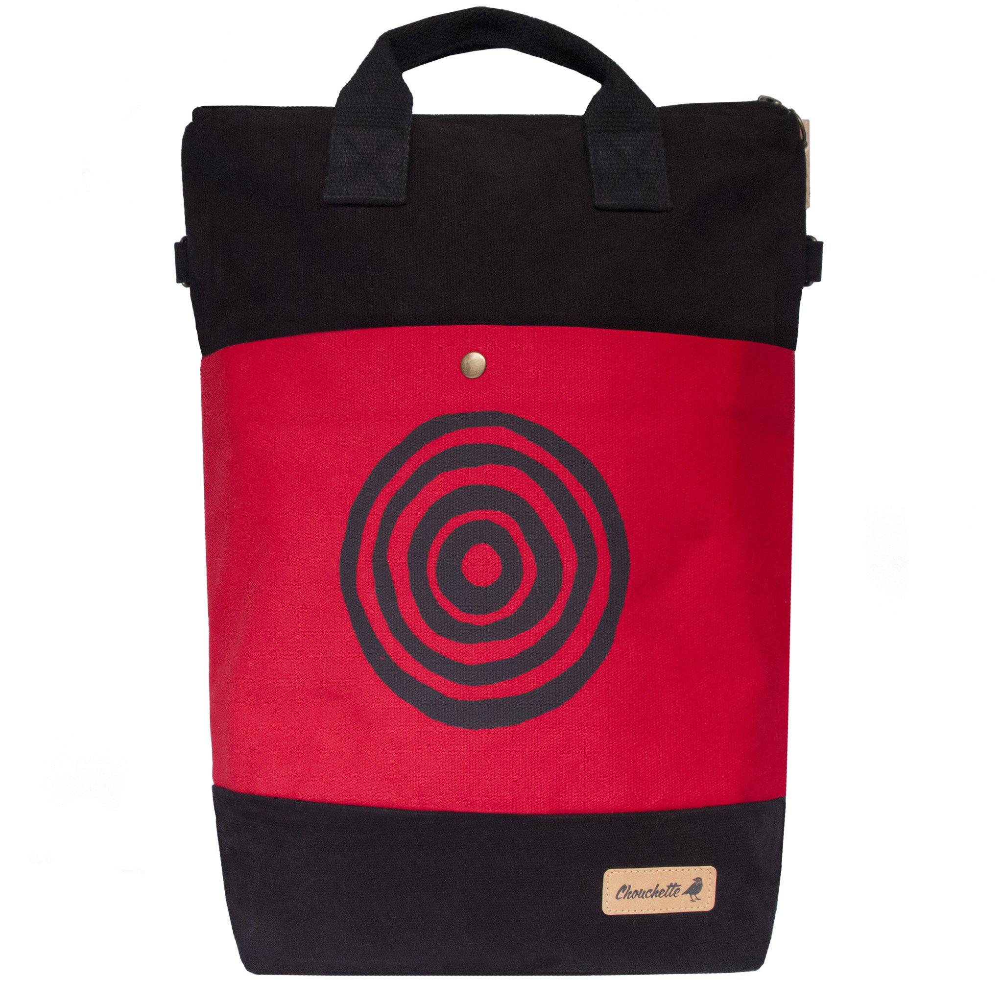 Red and black 'Time' Convertible Backpack, Tote Bag - Devrim Studio